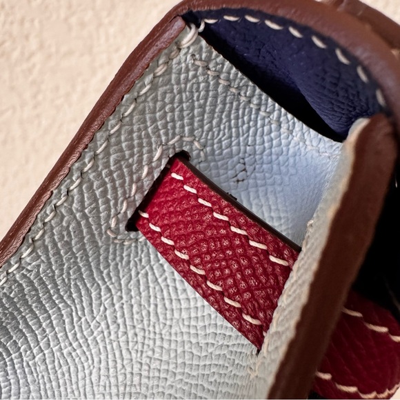 LEATHER INSIDE & OUT Black Red Green Colorblock Epsom 22 KL Pochette Bag S16 - Picture 13 of 13